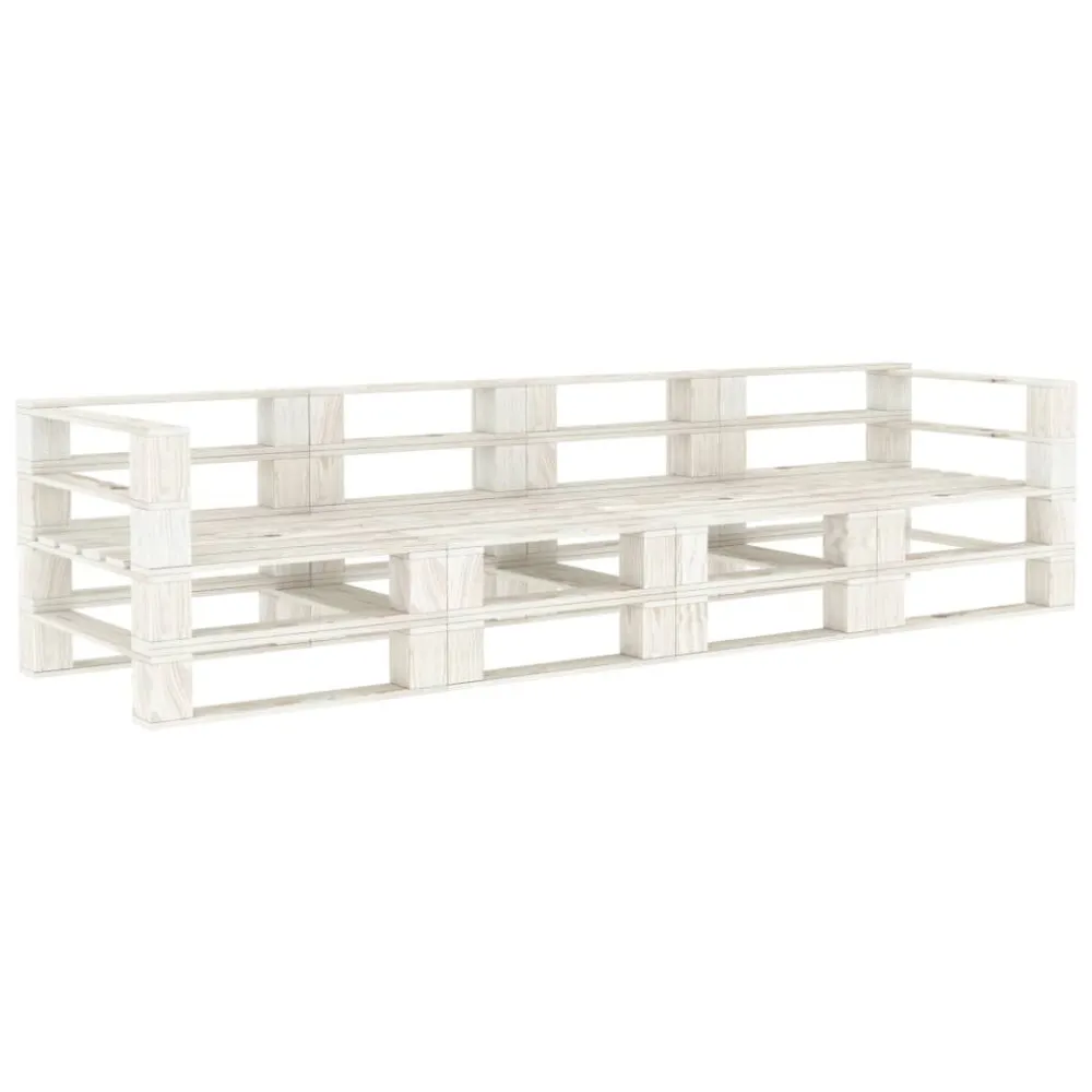 Poltrona de Rattan Sofá de paletes para jardim 4 lugares madeira branco