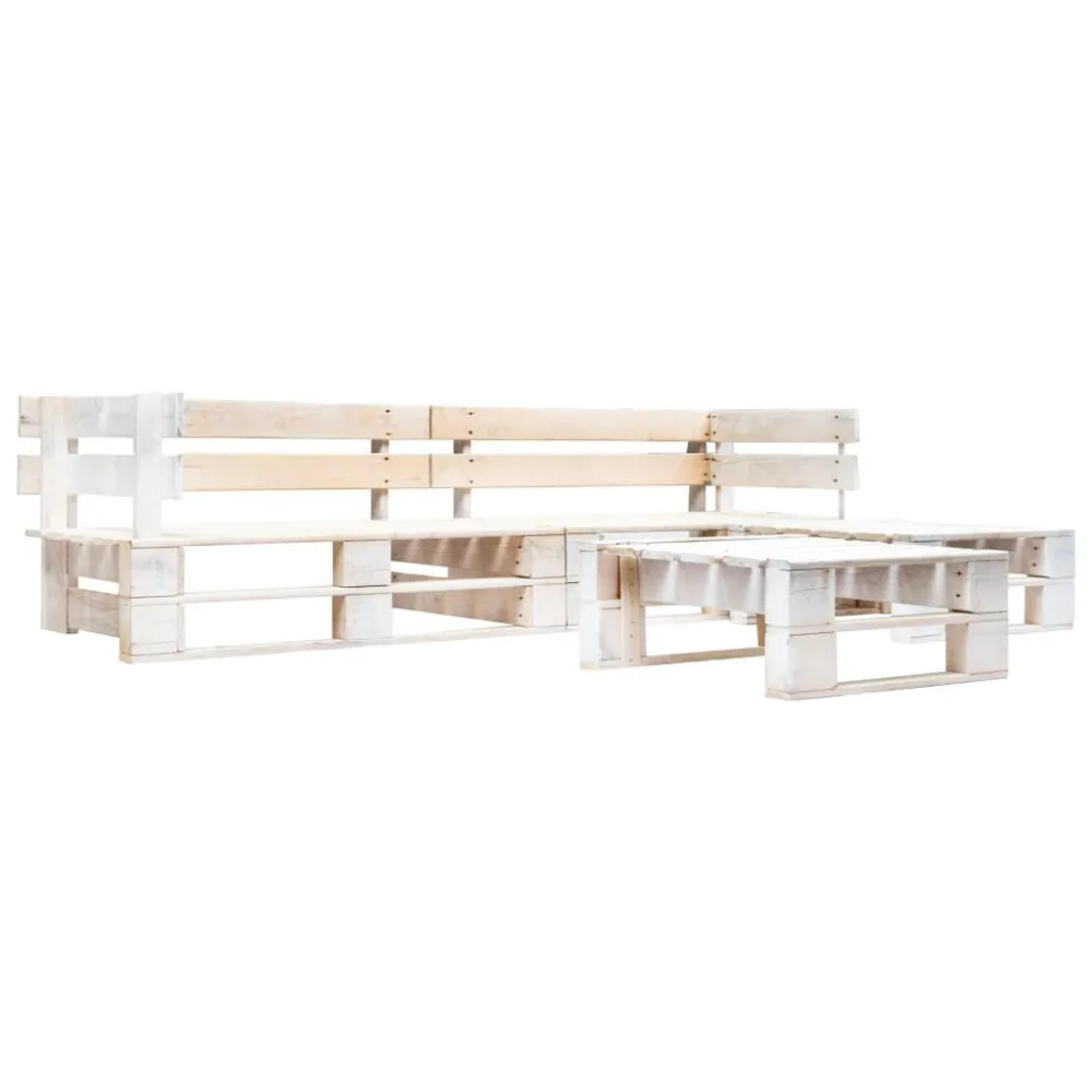 Poltrona de Rattan Sofás de paletes jardim 4 pcs madeira branco