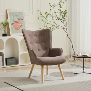 Poltrona em tecido taupe capitonê, estilo escandinavo VATELY em Tecido Sunbrella
