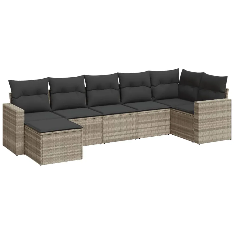 Premium Resistente ao Tempo 7 pcs conj. sofás jardim com almofadões vime PE cinzento-claro