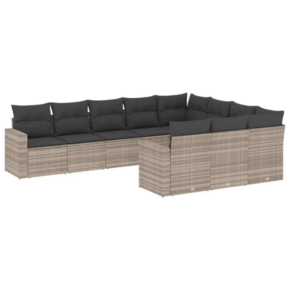 Premium Resistente ao Tempo 10 pcs conj. sofás jardim com almofadões vime PE cinzento-claro