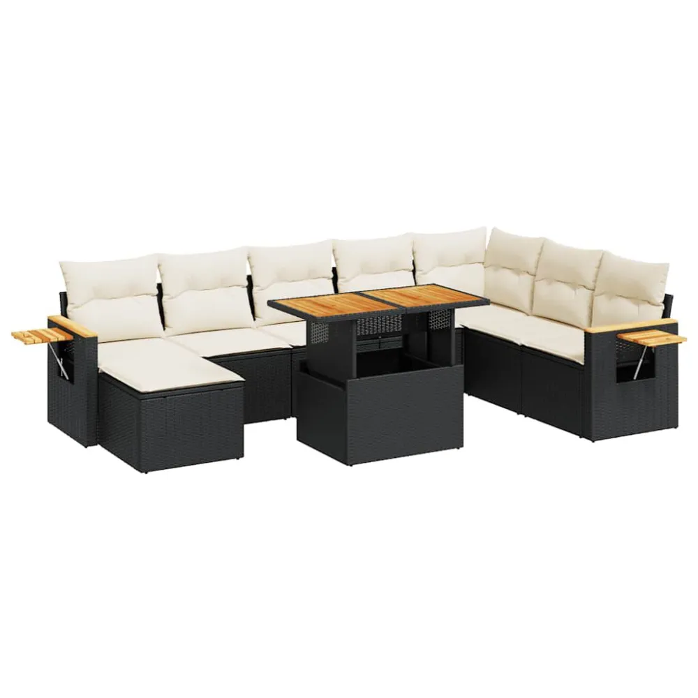 Premium Resistente ao Tempo 9 pcs conjunto sofás para jardim almofadões vime PE/acácia preto