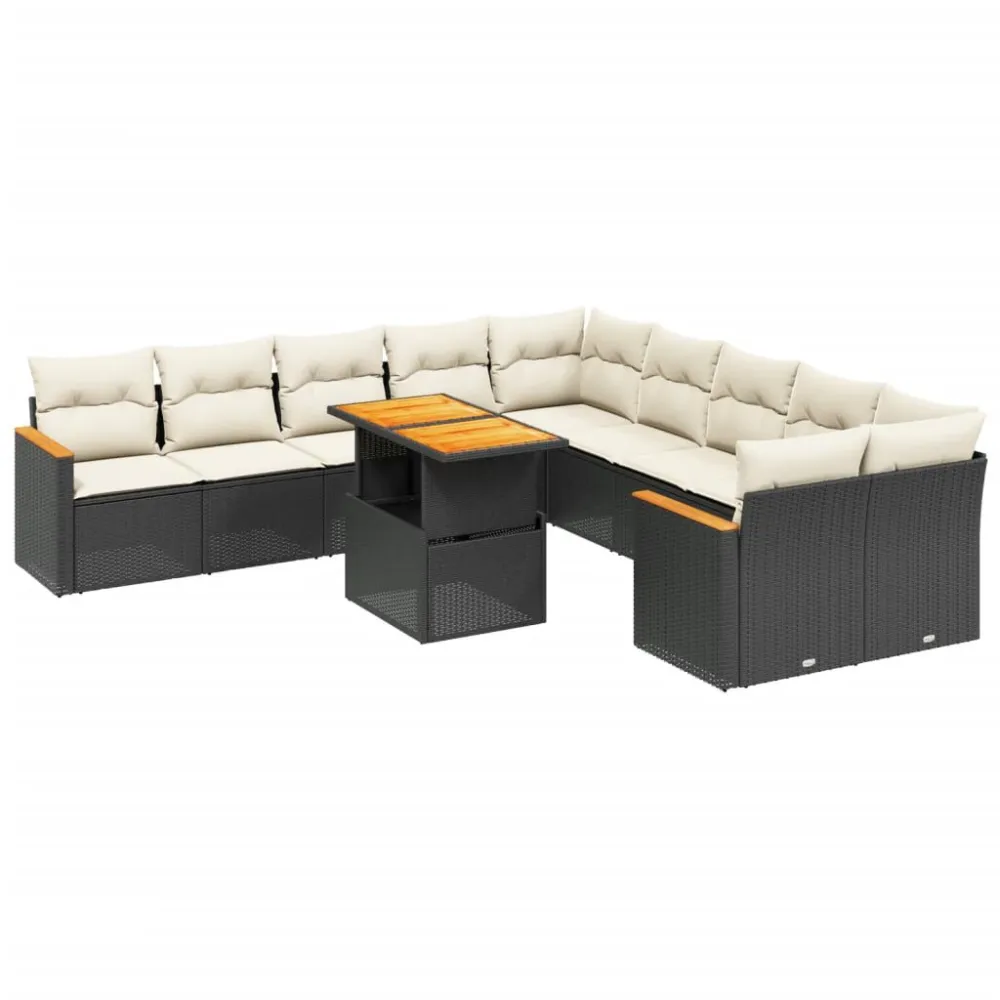 Premium Resistente ao Tempo 11 pcs conjunto sofás de jardim com almofadões vime PE preto