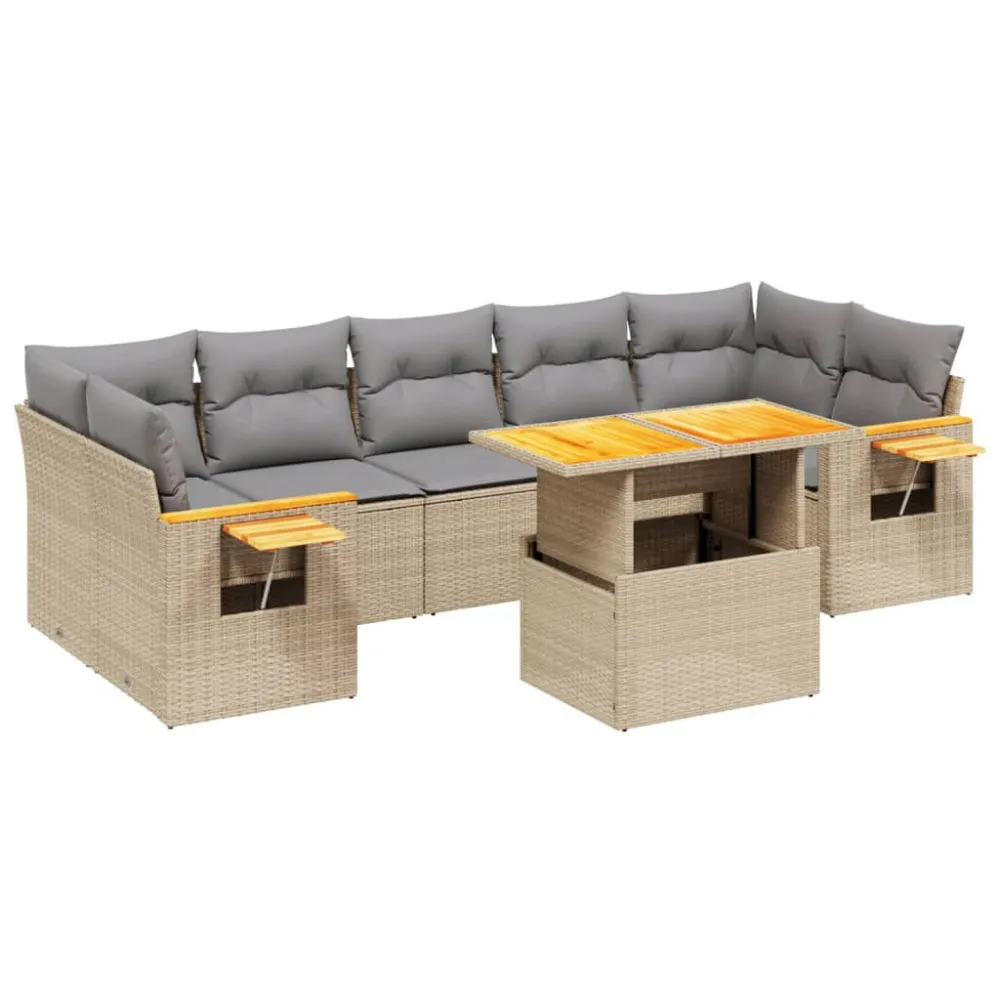 Premium Resistente ao Tempo 8 pcs conjunto de sofás para jardim com almofadões vime PE bege