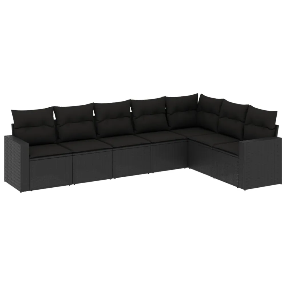 Premium Resistente ao Tempo 7 pcs conjunto de sofás para jardim com almofadões vime PE preto