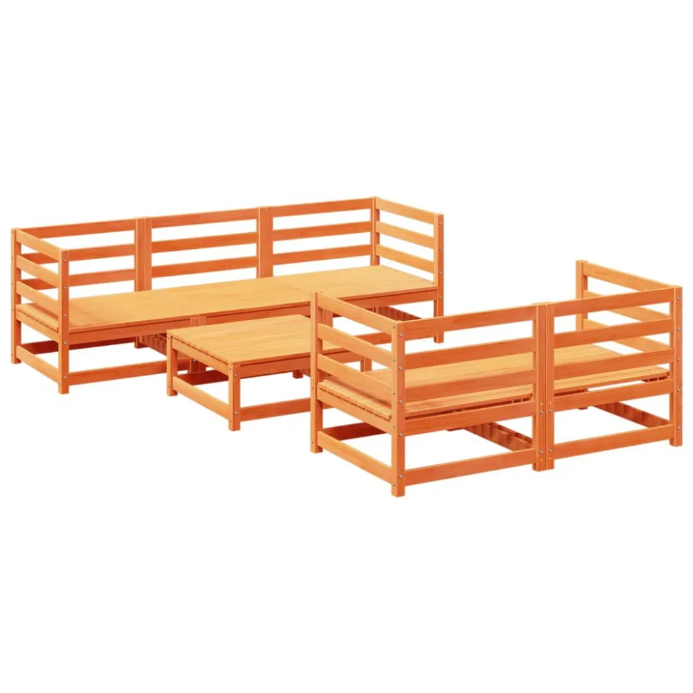 Premium Resistente ao Tempo 6 pcs conjunto sofás de jardim madeira de pinho castanho cera