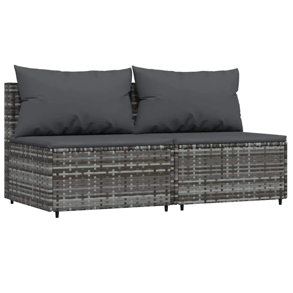 Puf de Exterior 3 pcs conjunto lounge de jardim com almofadões vime PE cinzento