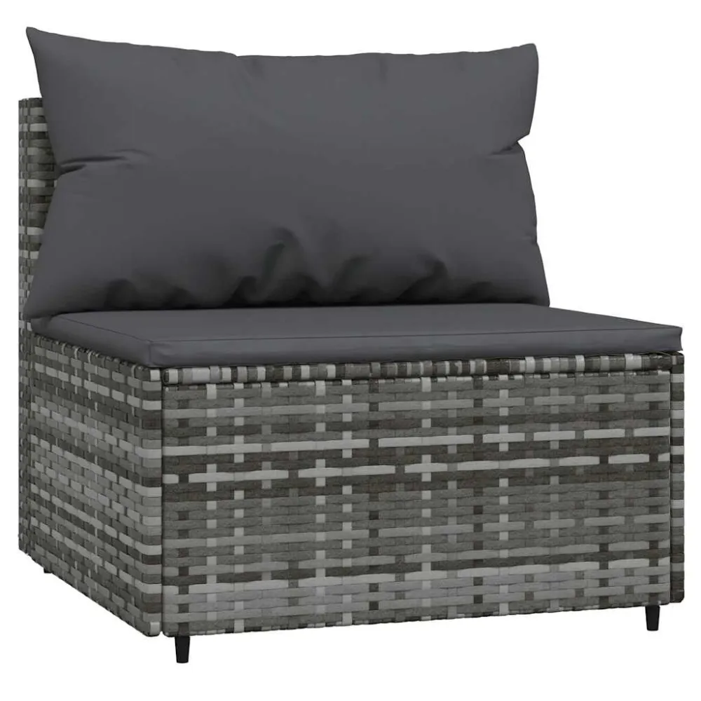 Puf de Exterior 3 pcs conjunto lounge de jardim com almofadões vime PE cinzento