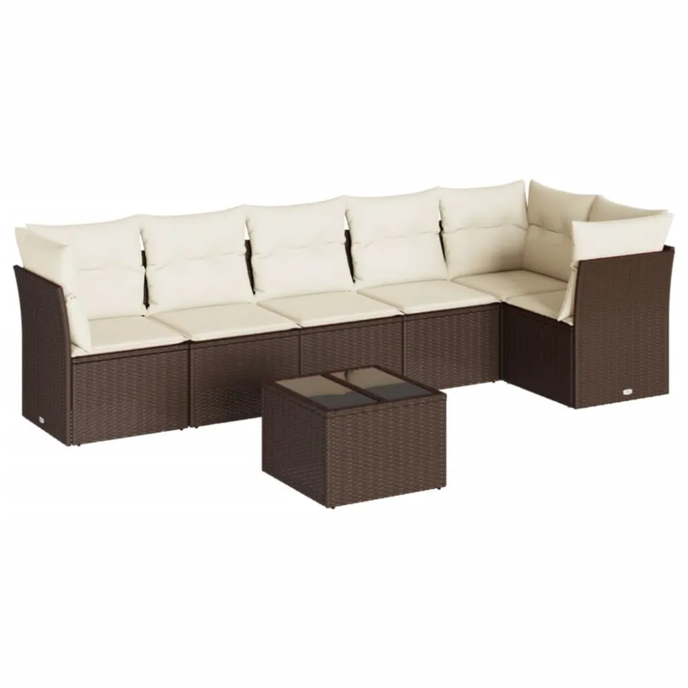 Puf de Exterior 7 pcs conjunto de sofás jardim com almofadões vime PE castanho