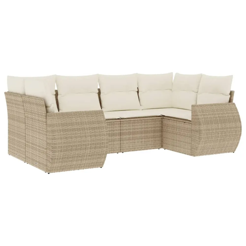 Puf de Exterior 6 pcs conjunto de sofás para jardim com almofadões vime PE bege