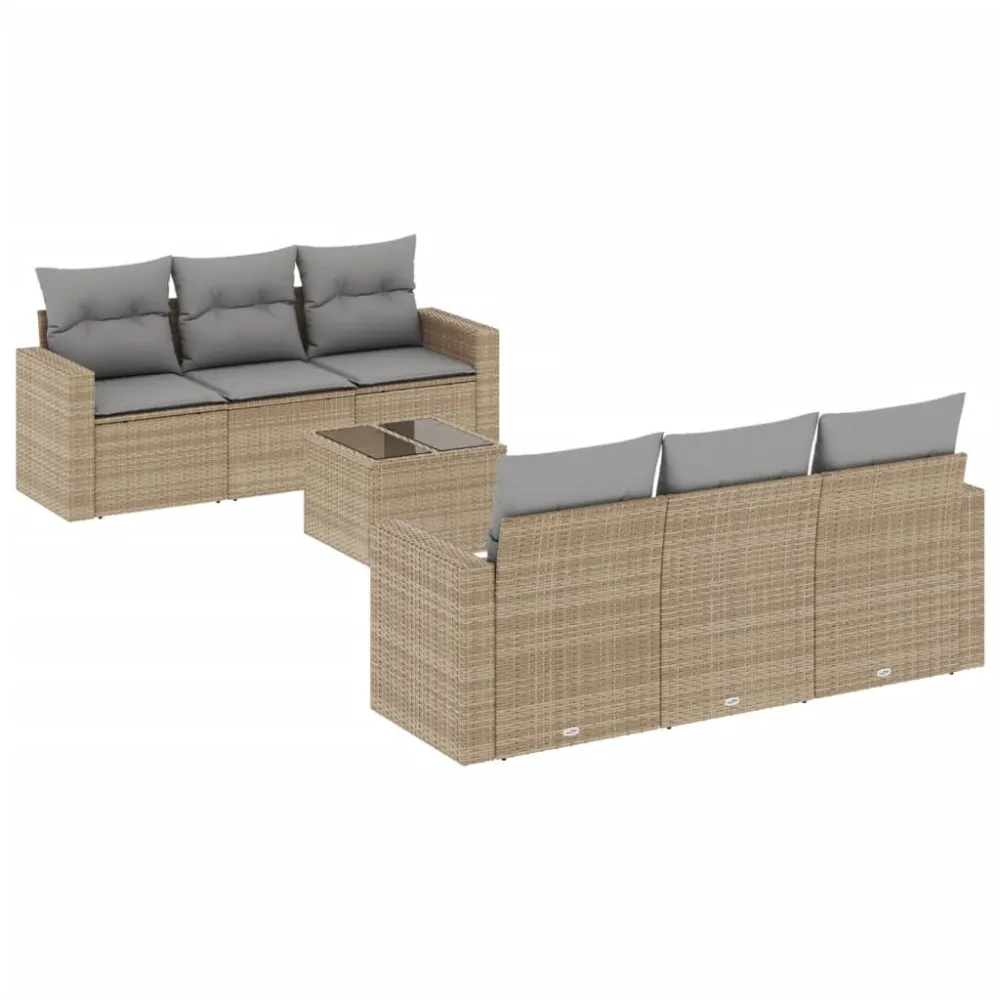 Puf de Exterior 7 pcs conjunto de sofás para jardim com almofadões vime PE bege