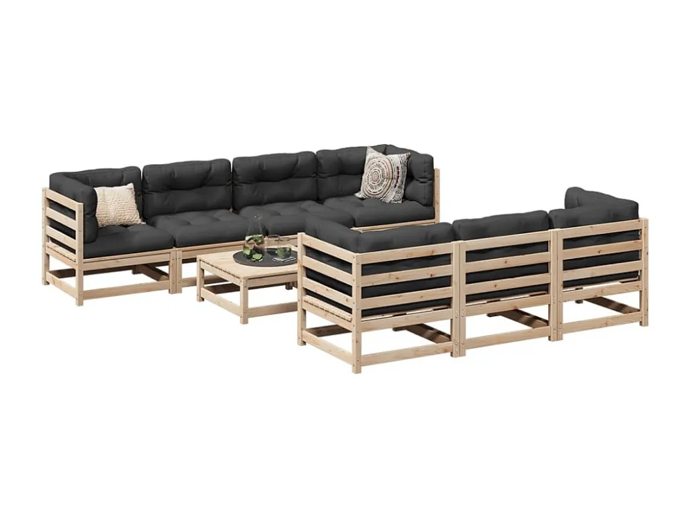 Puf de Exterior 8 peças conjunto sofás de jardim pinho maciço