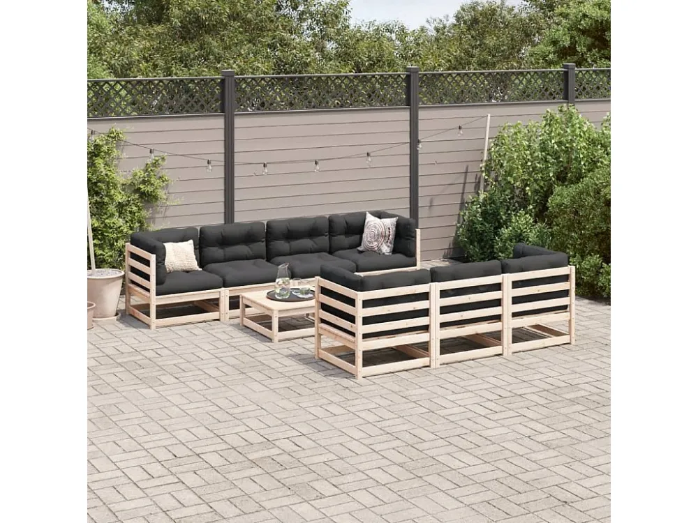 Puf de Exterior 8 peças conjunto sofás de jardim pinho maciço