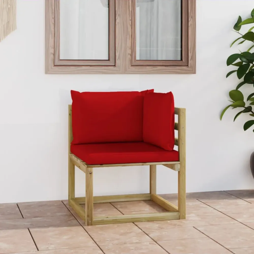 Puf de Exterior Sofá de canto para jardim com almofadões pinho impregnado verde