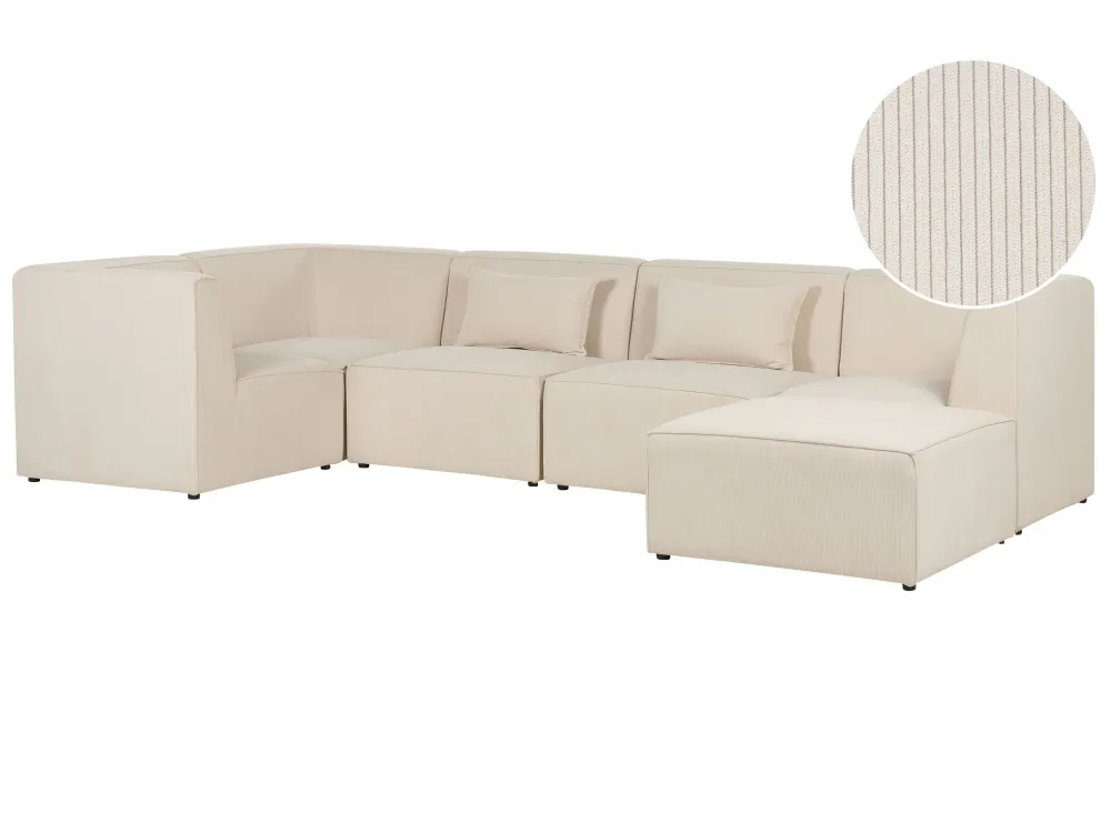 Right Hand 5 Seater Modular Jumbo Cord Corner Sofa Ottoman Cor creme LEMVIG