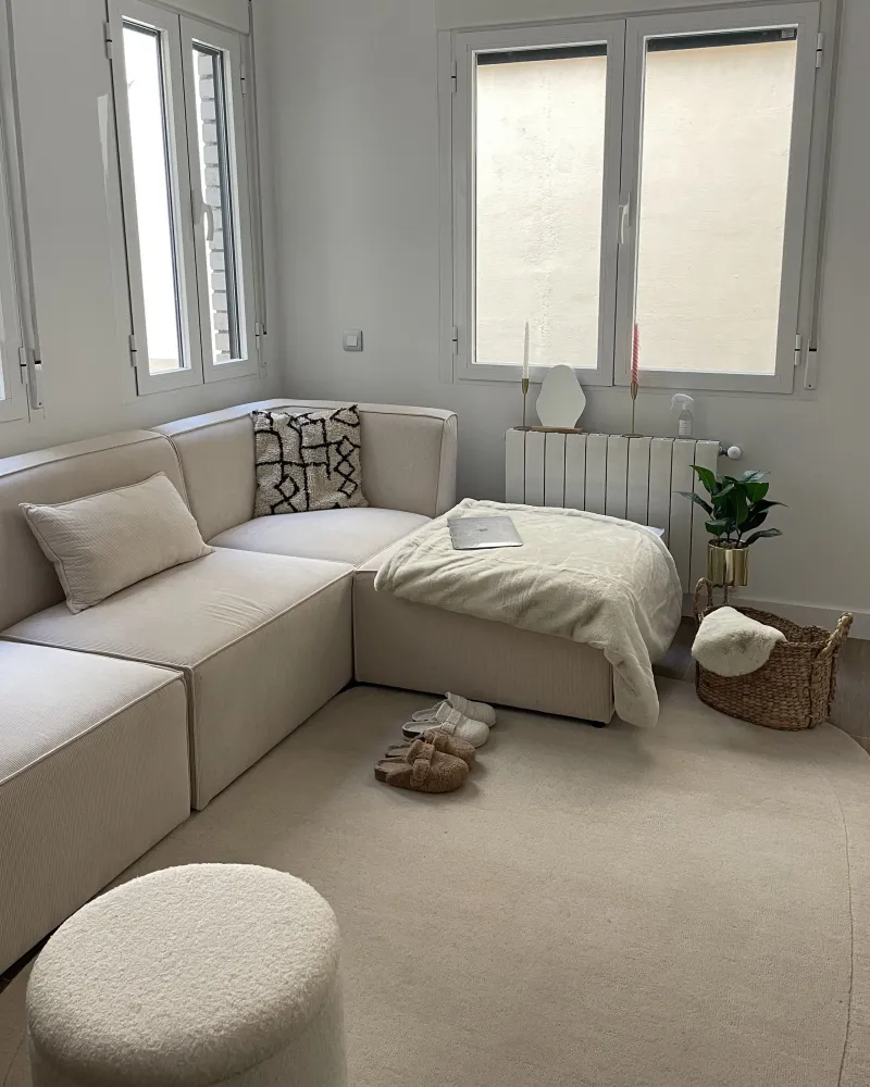 Right Hand 5 Seater Modular Jumbo Cord Corner Sofa Ottoman Cor creme LEMVIG