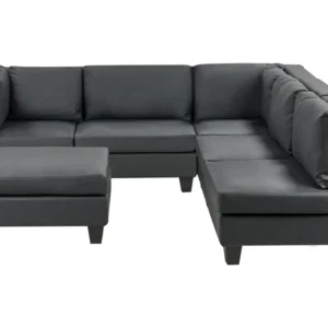 5 Seater Left Hand Modular Faux Leather Corner Sofa Ottoman Negro UNSTAD