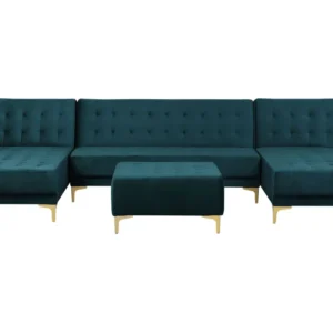 5 Seater U-Shaped Modular Veludo Sofa Ottoman Teal ABERDEEN