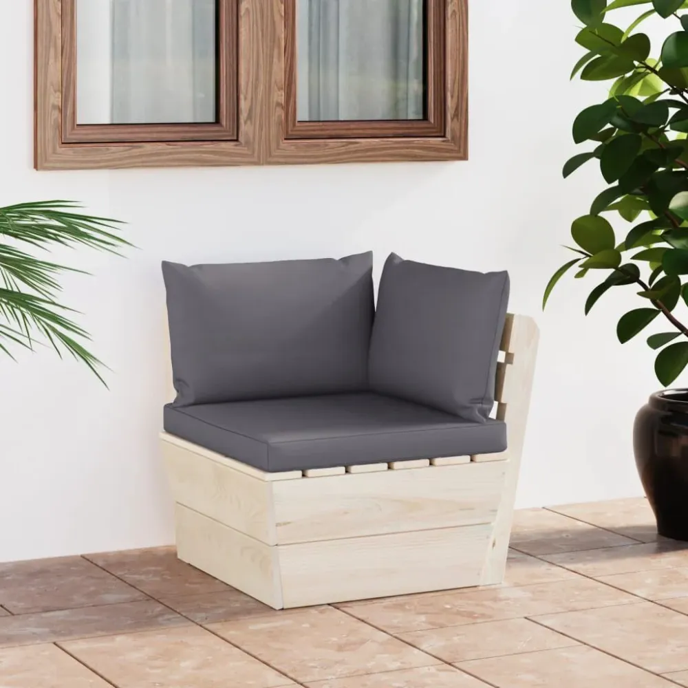 Sofá de canto paletes para jardim com almofadões abeto impreg. com Tecido Impermeável UV