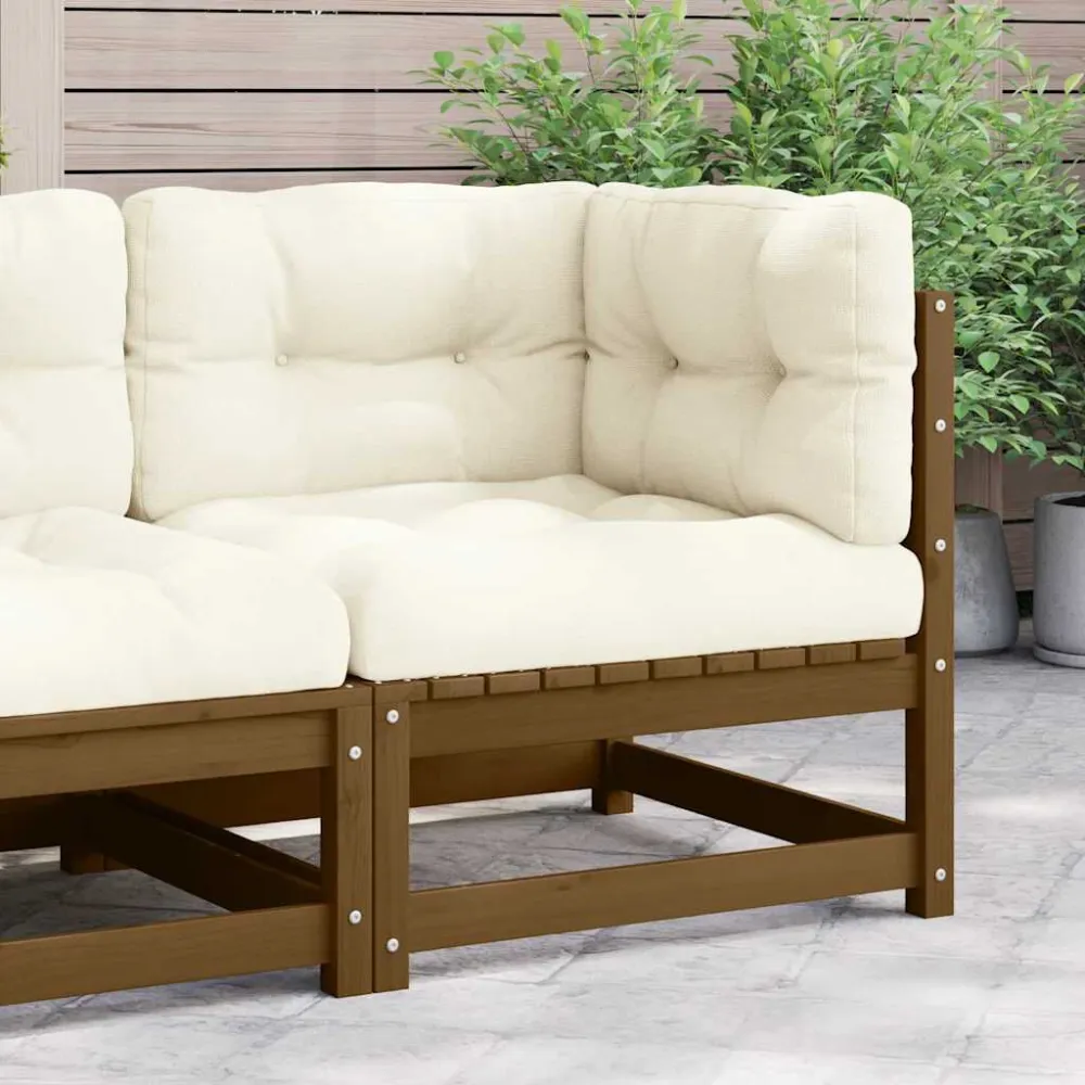 Sofá de canto para jardim com almofadões pinho maciço cor creme em Tecido Sunbrella