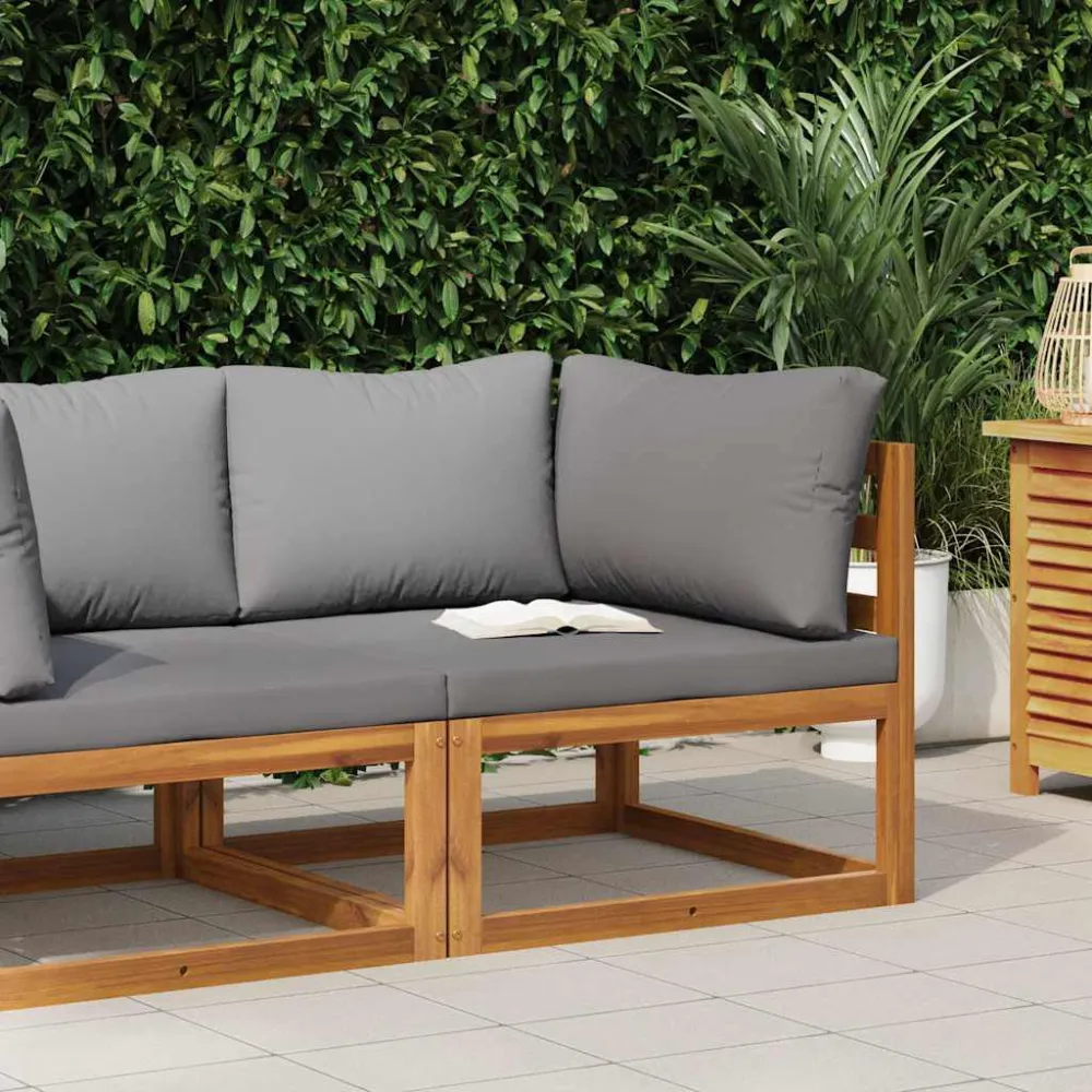 Sofá canto seccional e almofadão cinzento-escuro acácia maciç para Piscina e Jardim