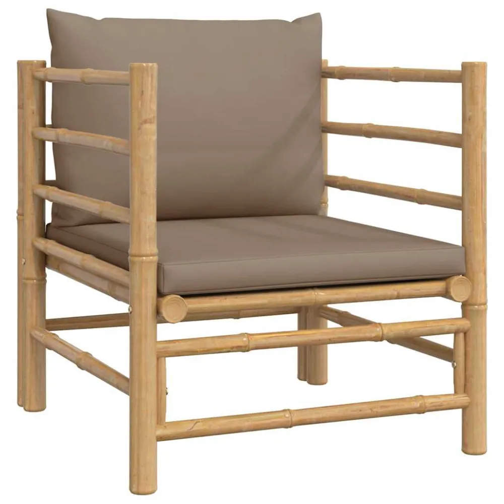 Sofá de jardim bambu com almofadões cinzento-acastanhado para Relaxamento ao Ar Livre