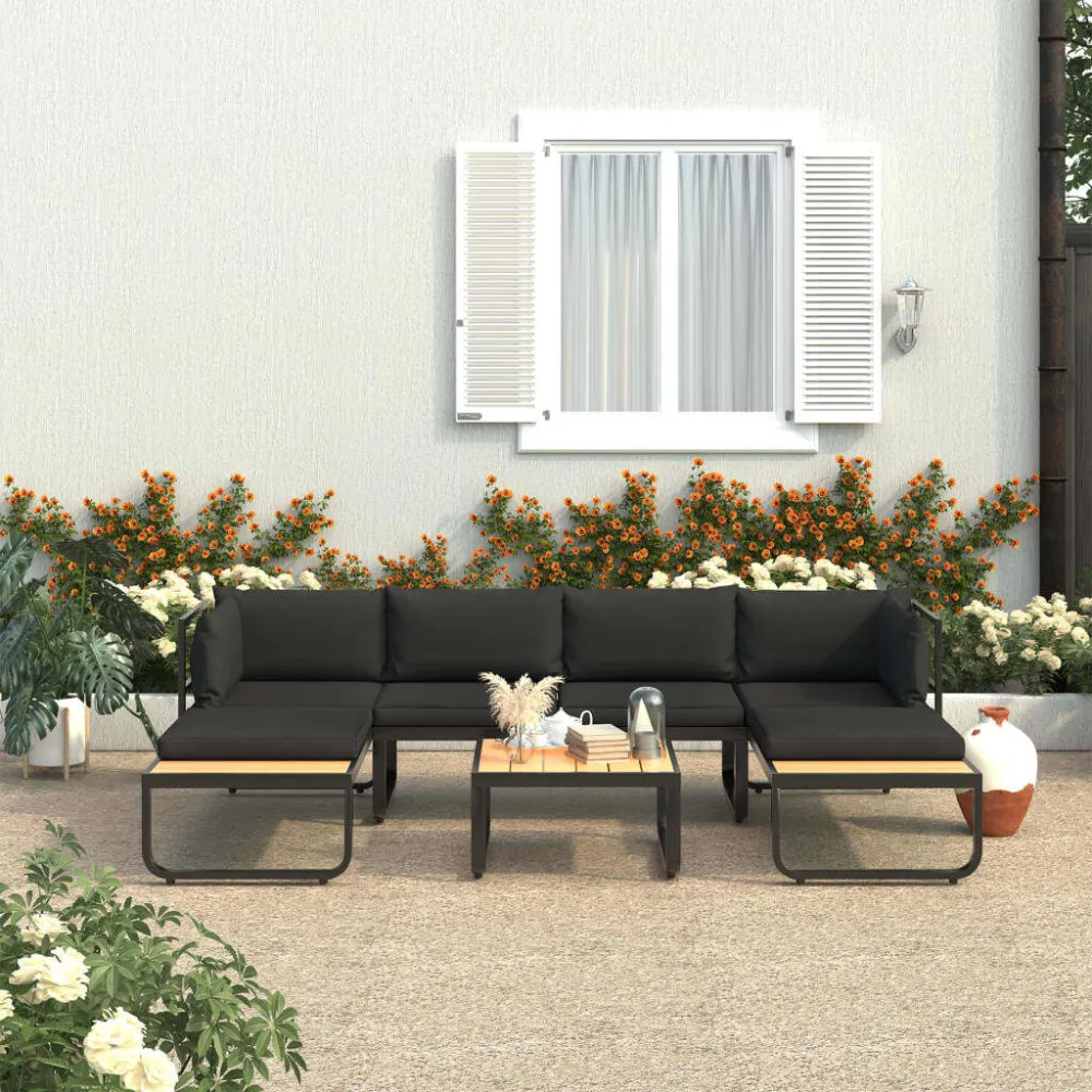 Sofás de canto para jardim com almofadões 4 pcs alumínio e WPC com Estrutura em Alumínio