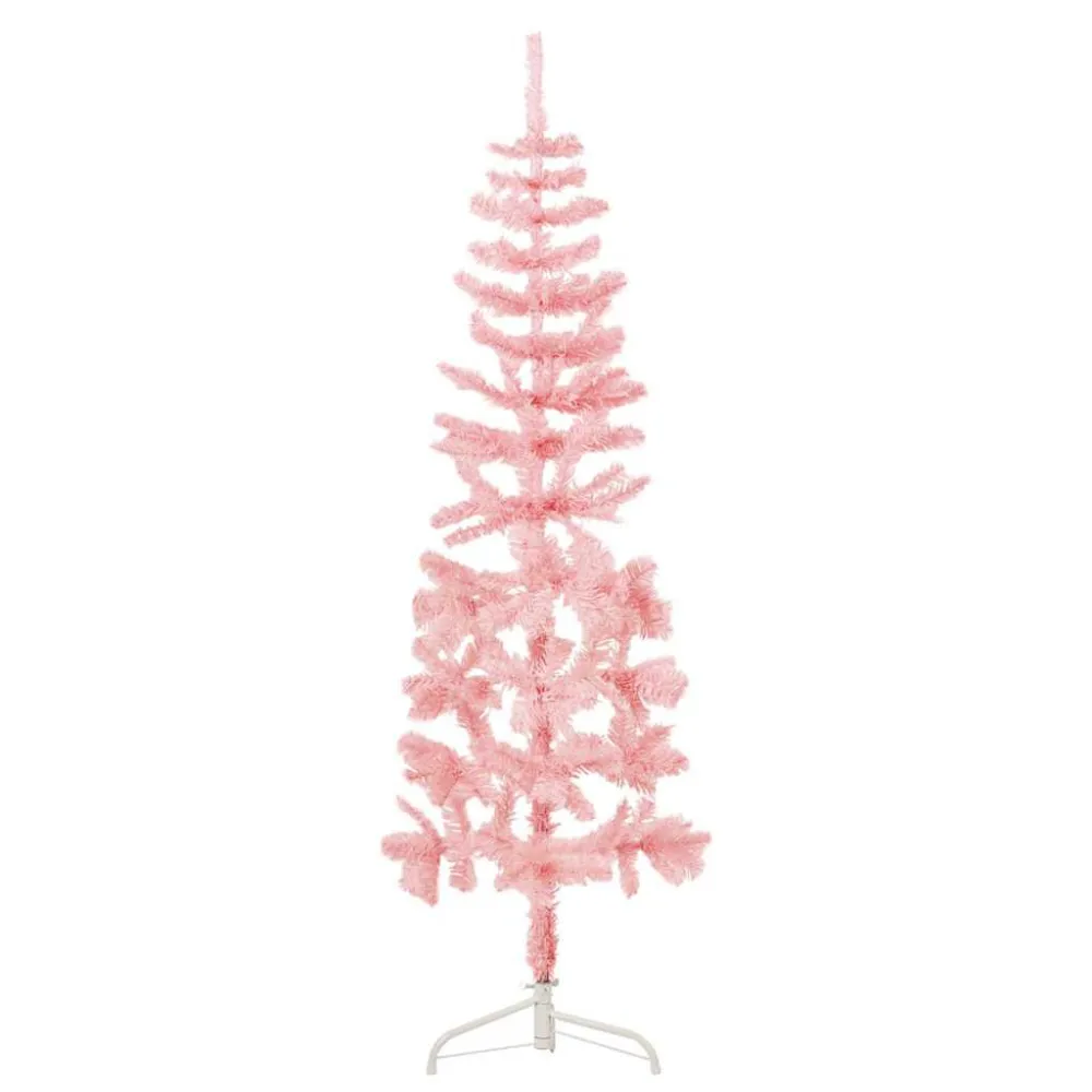 Meia árvore de Natal fina com suporte 120 cm rosa Lavável na Máquina