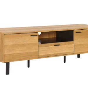 Cadeira Gamer Ergonômica Móvel de TV com 1 gaveta e 2 portas em madeira clara e preta CLAREMONT