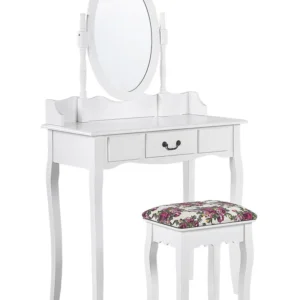 1 Drawer Dressing Table Oval Mirror and Stool Marfim SOLEIL