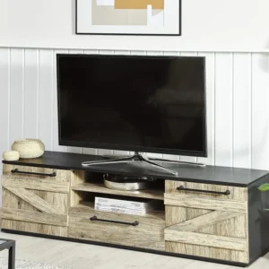 Mesa de Poker Móvel de TV com 1 gaveta e 2 portas em madeira clara e preto SALTER