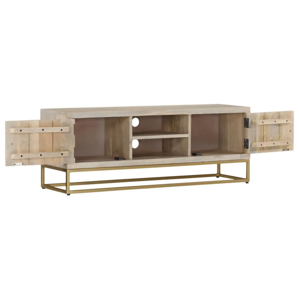 Móvel de TV 110x30x40 cm madeira de mangueira maciç branqueada com Suporte para Headset