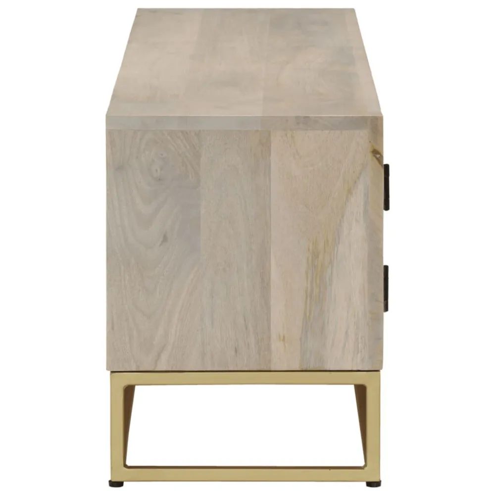 Móvel de TV 110x30x40 cm madeira de mangueira maciç branqueada com Suporte para Headset