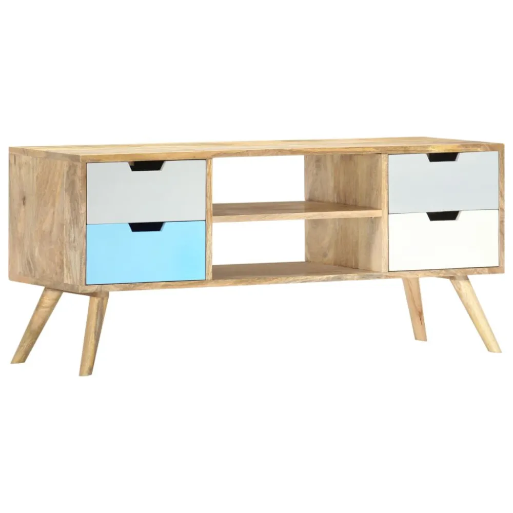 Móvel de TV 110x35x48 cm madeira de mangueira maciç com Suporte para Headset
