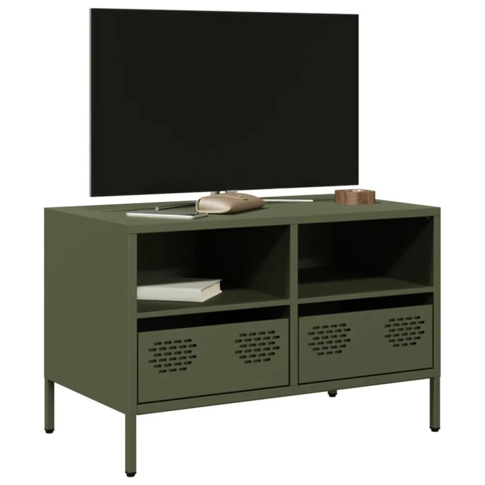 Móvel de TV 68x39x43,5 cm ço laminado fresco verde-azeitona