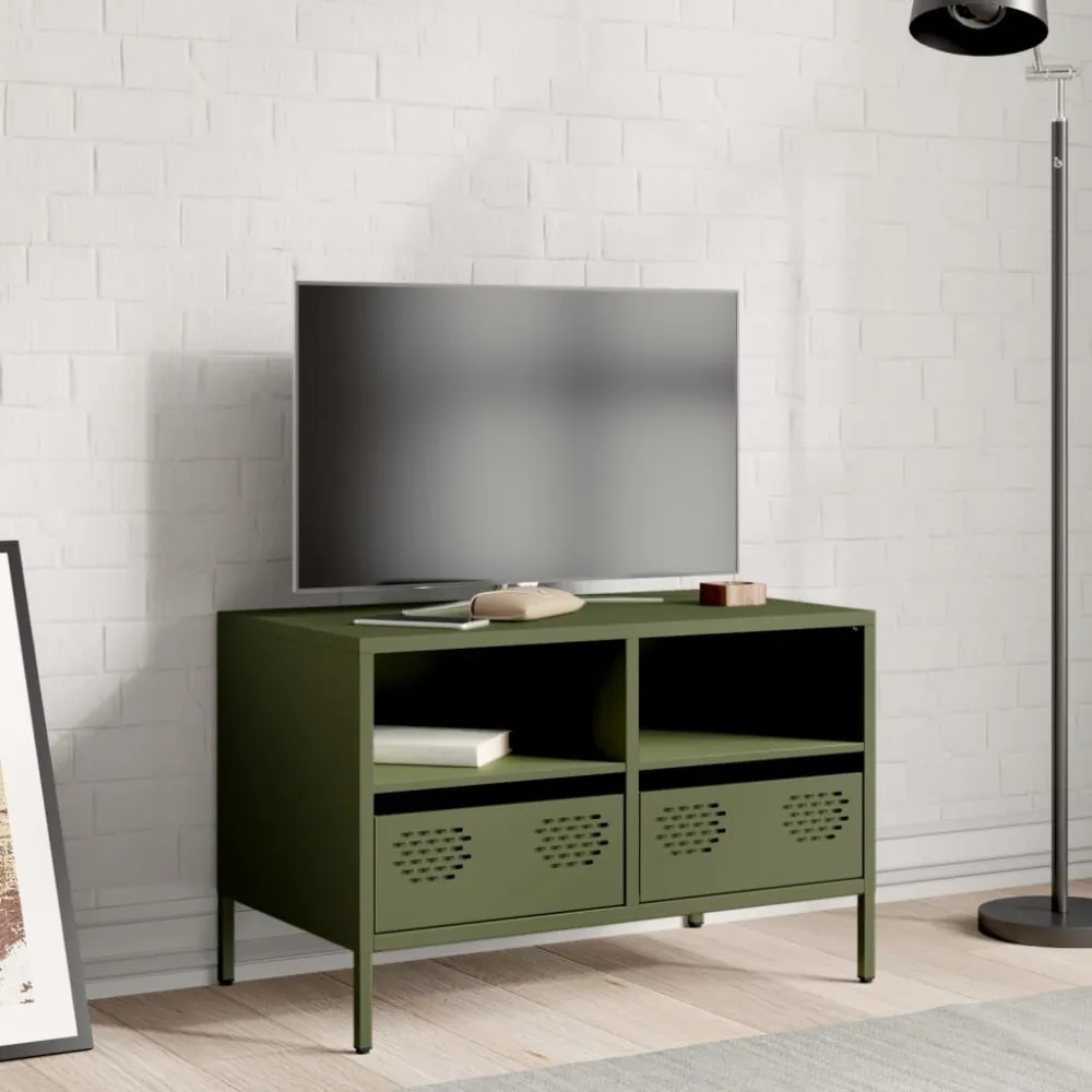 Móvel de TV 68x39x43,5 cm ço laminado fresco verde-azeitona