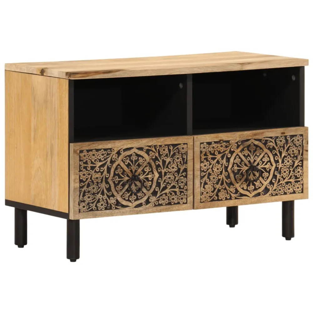 Móvel de TV 70x33x46 cm madeira de mangueira maciç em Preto e Vermelho