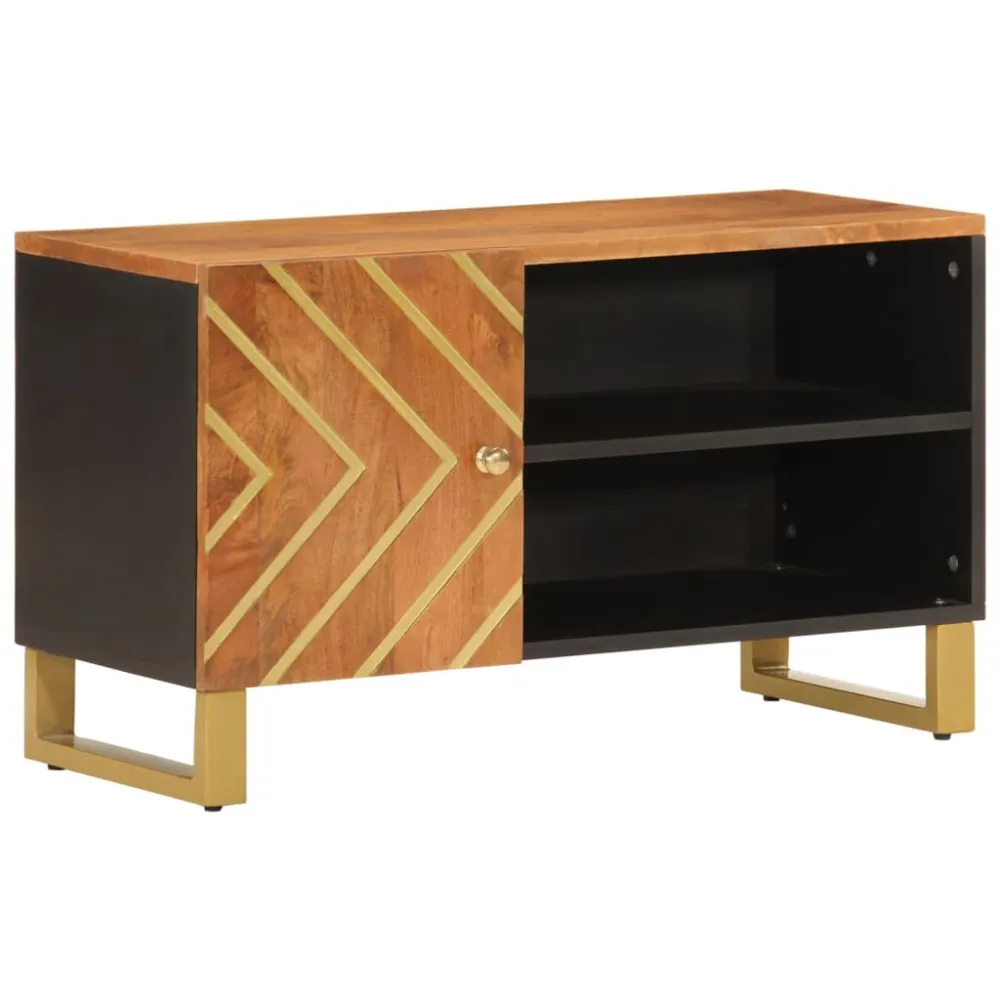 Móvel de TV 80x31,5x46 cm mangueira maciç castanho e preto com Regulagem de Altura