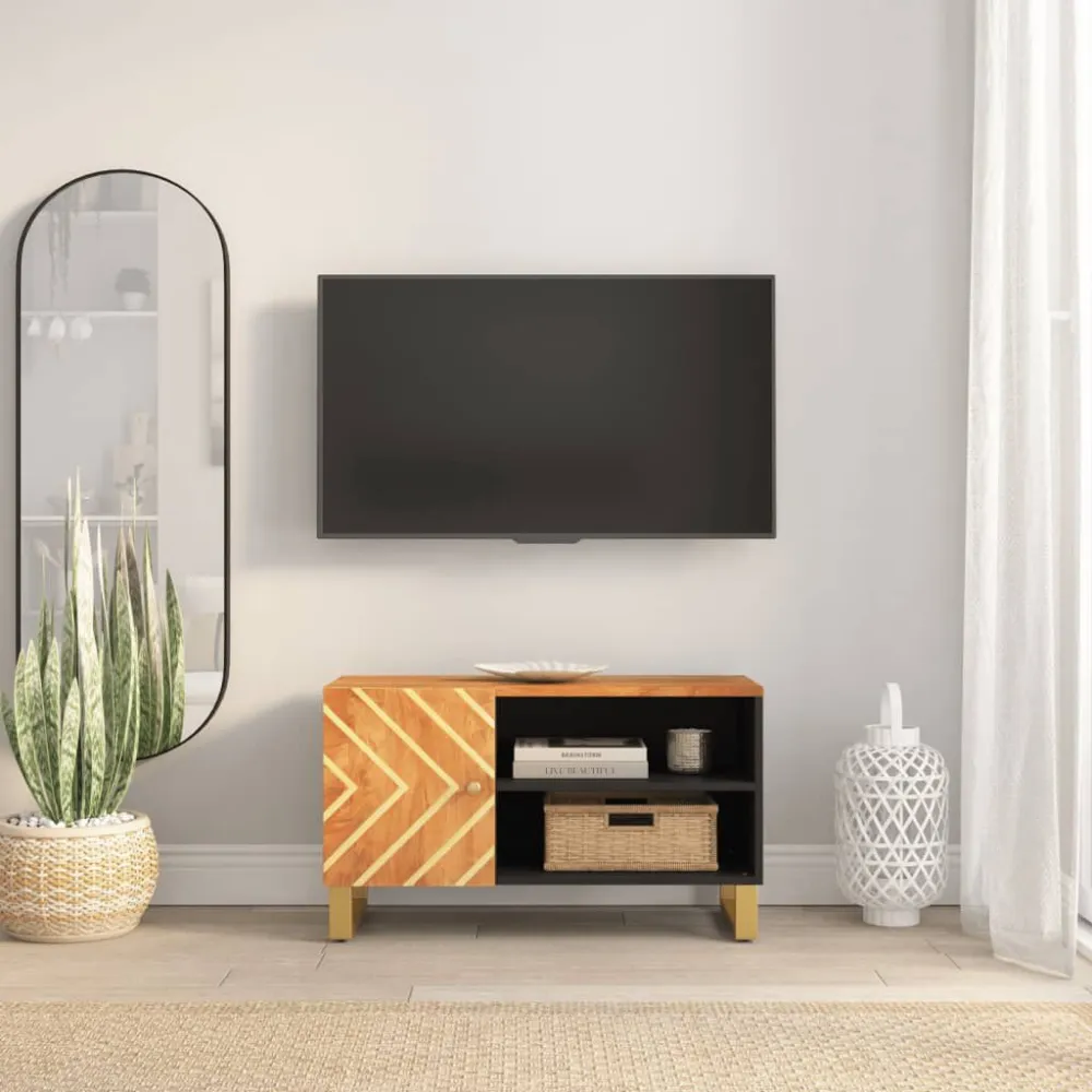 Móvel de TV 80x31,5x46 cm mangueira maciç castanho e preto com Regulagem de Altura