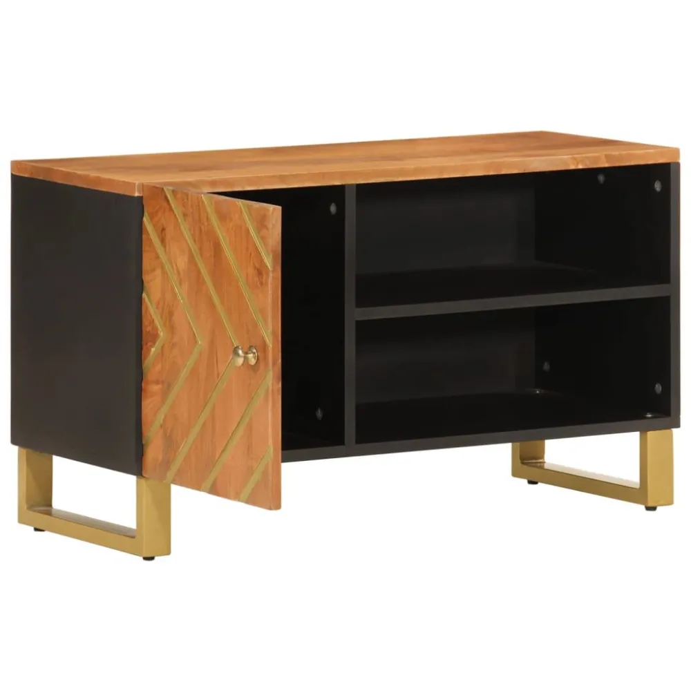 Móvel de TV 80x31,5x46 cm mangueira maciç castanho e preto com Regulagem de Altura