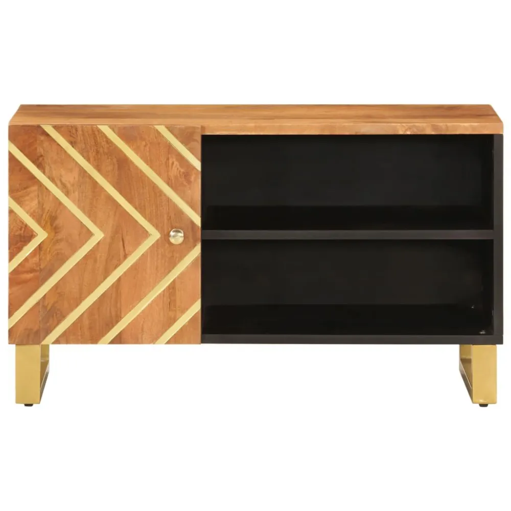 Móvel de TV 80x31,5x46 cm mangueira maciç castanho e preto com Regulagem de Altura