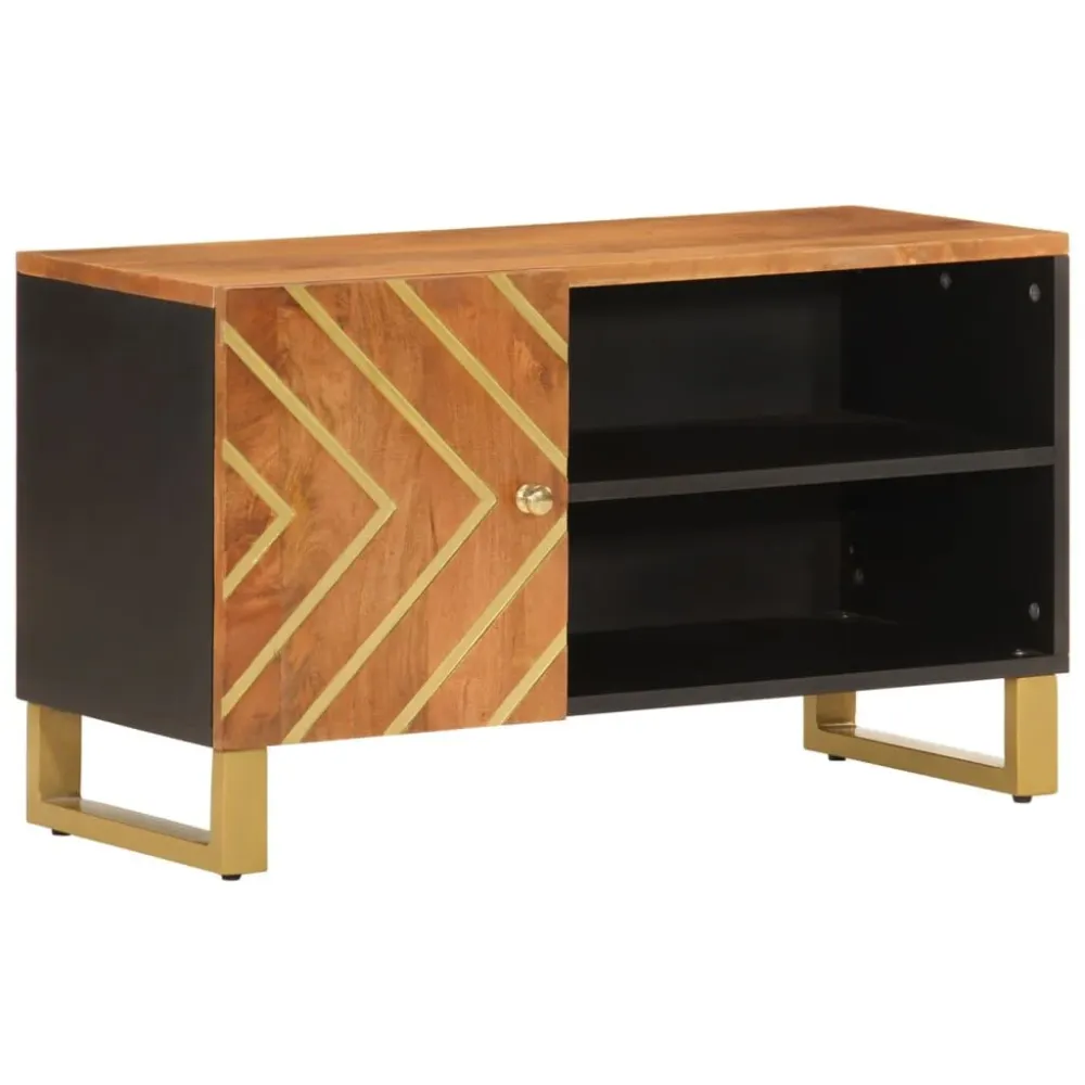 Móvel de TV 80x31,5x46 cm mangueira maciç castanho e preto com Regulagem de Altura