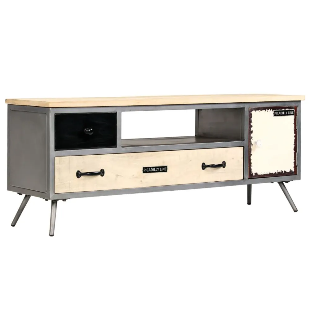 Móvel de TV madeira de mangueira maciç e ço 120x30x45 cm com Fios Organizados