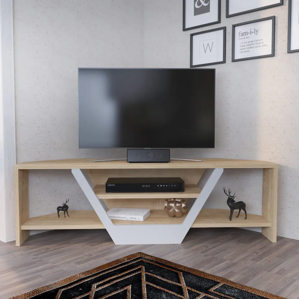 Móvel de TV Norah 120cm Branco e Carvalho distinto com Regulagem de Altura