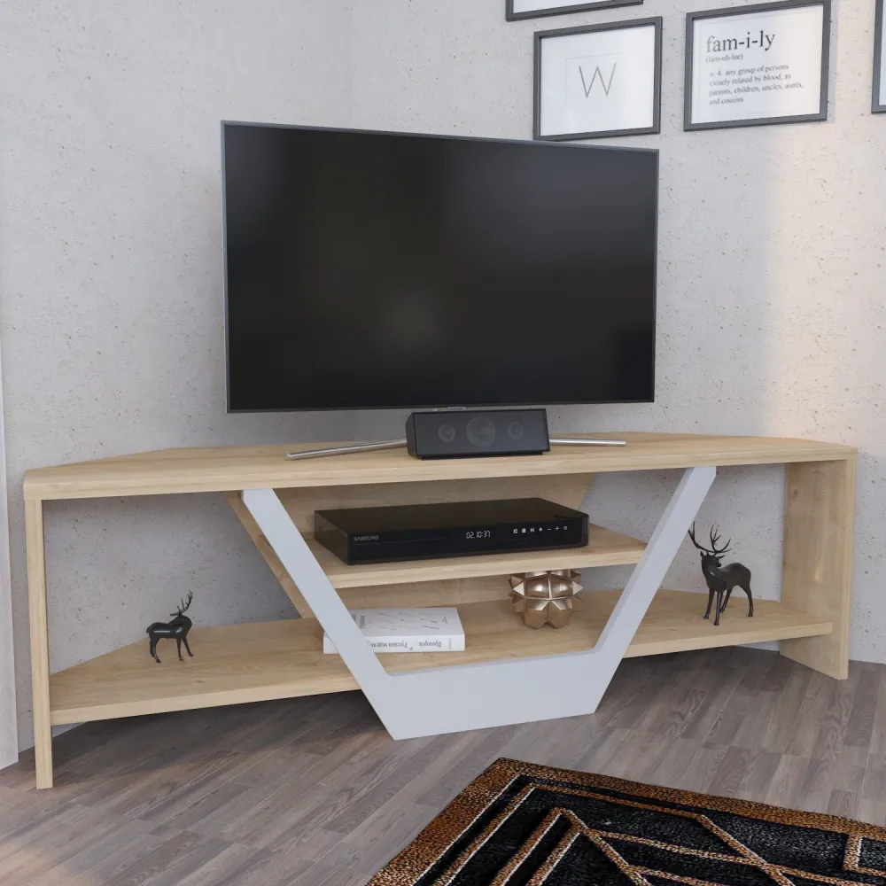 Móvel de TV Norah 120cm Branco e Carvalho distinto com Regulagem de Altura