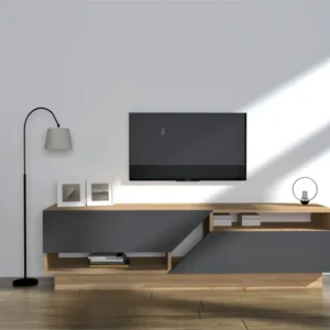 Móvel para TV com gavetas trapezoidais 160cm Magnifikal Carvalho visível e Cinza