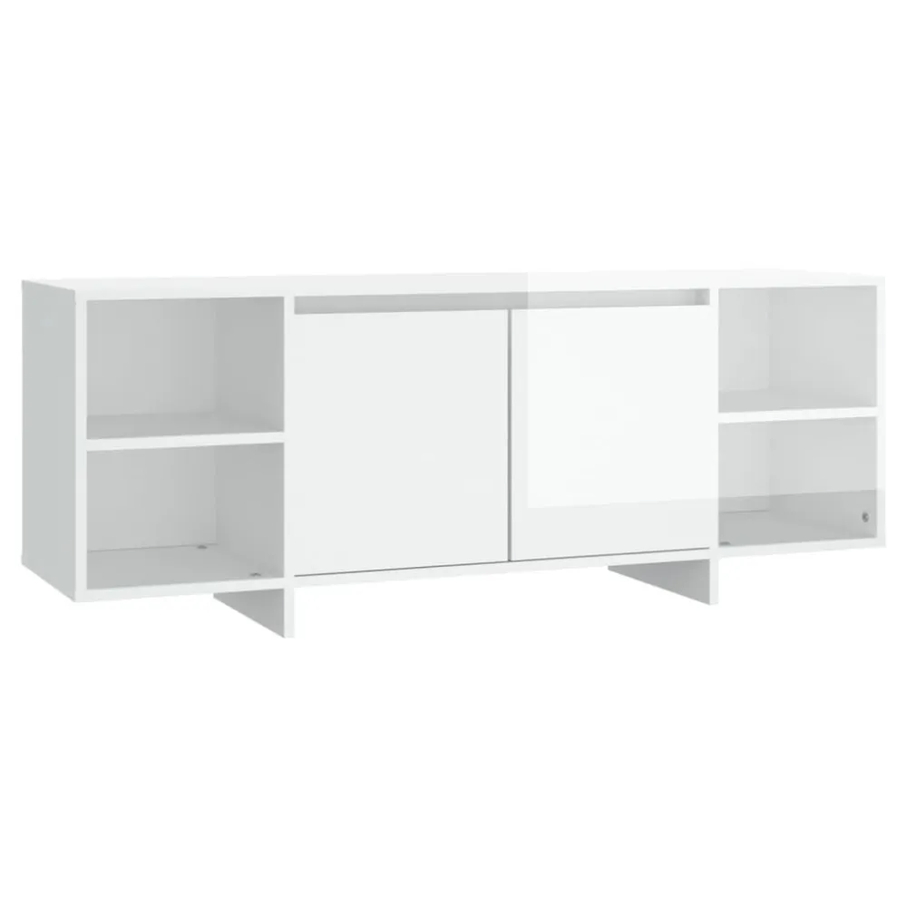 Móvel para Console Móvel de TV 130x35x50 cm contraplacado branco resplandecente