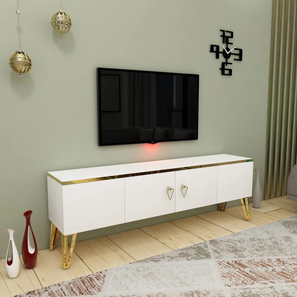 Móvel para TV Meslar 150cm Branco e Dourado em Preto e Vermelho