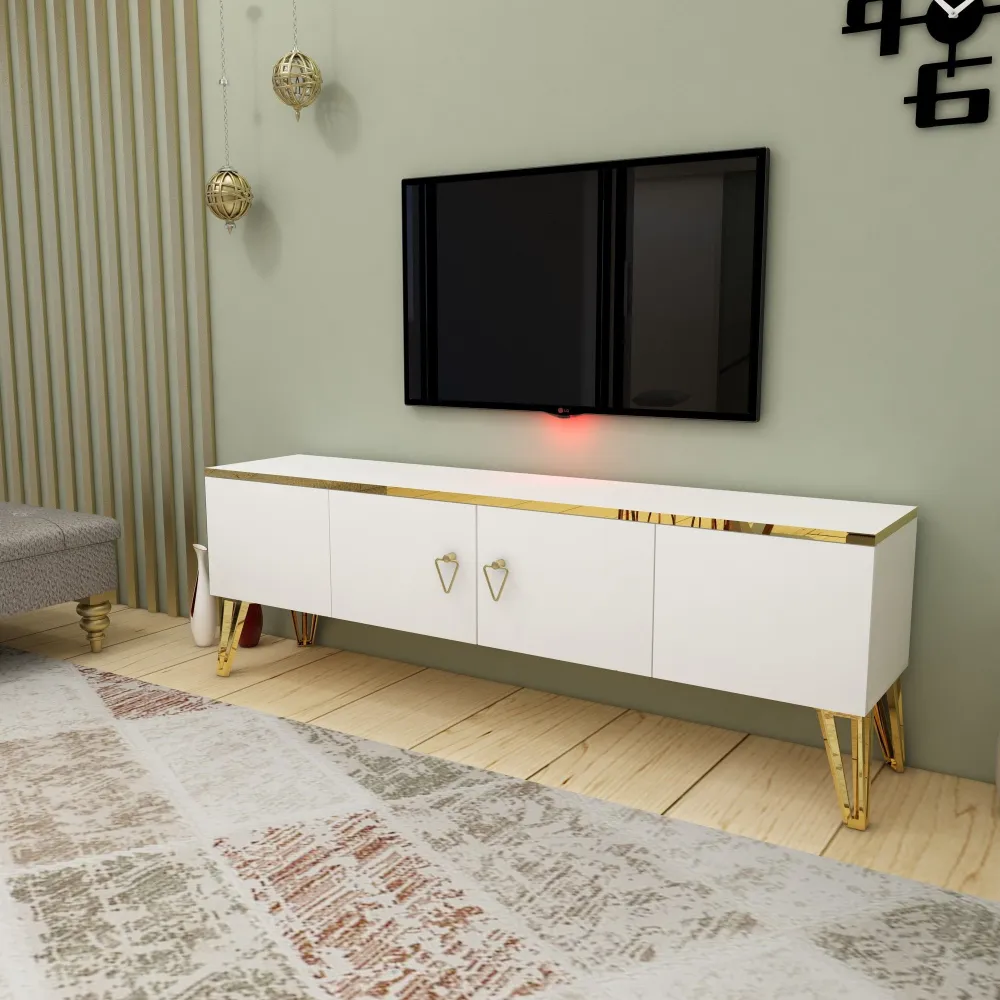 Móvel para TV Meslar 150cm Branco e Dourado em Preto e Vermelho
