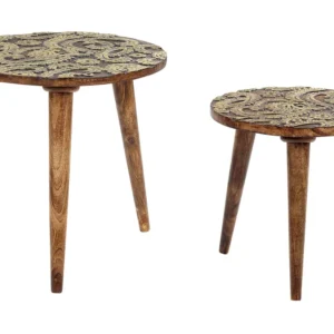 Set 2 Mango Wood Side Tables Dark and Ouro CHANPI